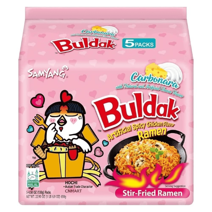 Buldak Spicy Ramen, Carbonara Hot Chicken Ramen, Korean Stir-Fried Instant Noodle, 5 Pack - Lets Eatscape
