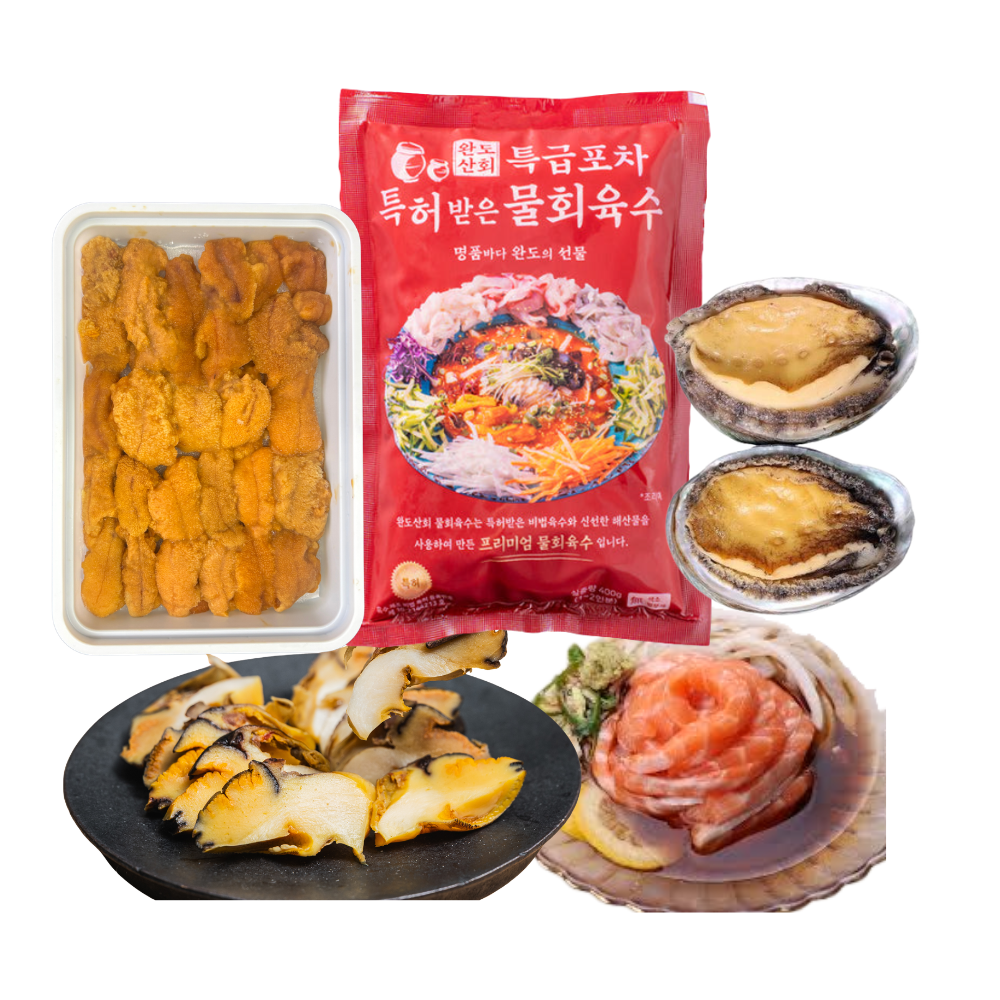 K-Seafood Cold Soup Set (Cold Soup Base 1 + Chile Uni 1 +Salmon Noodle 1 + Cooked Horned Turban 1)