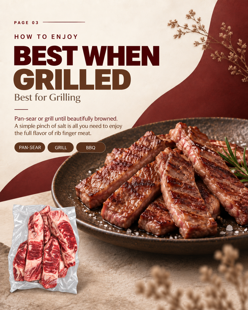 American Wagyu Rib Finger Meat, rich marbling