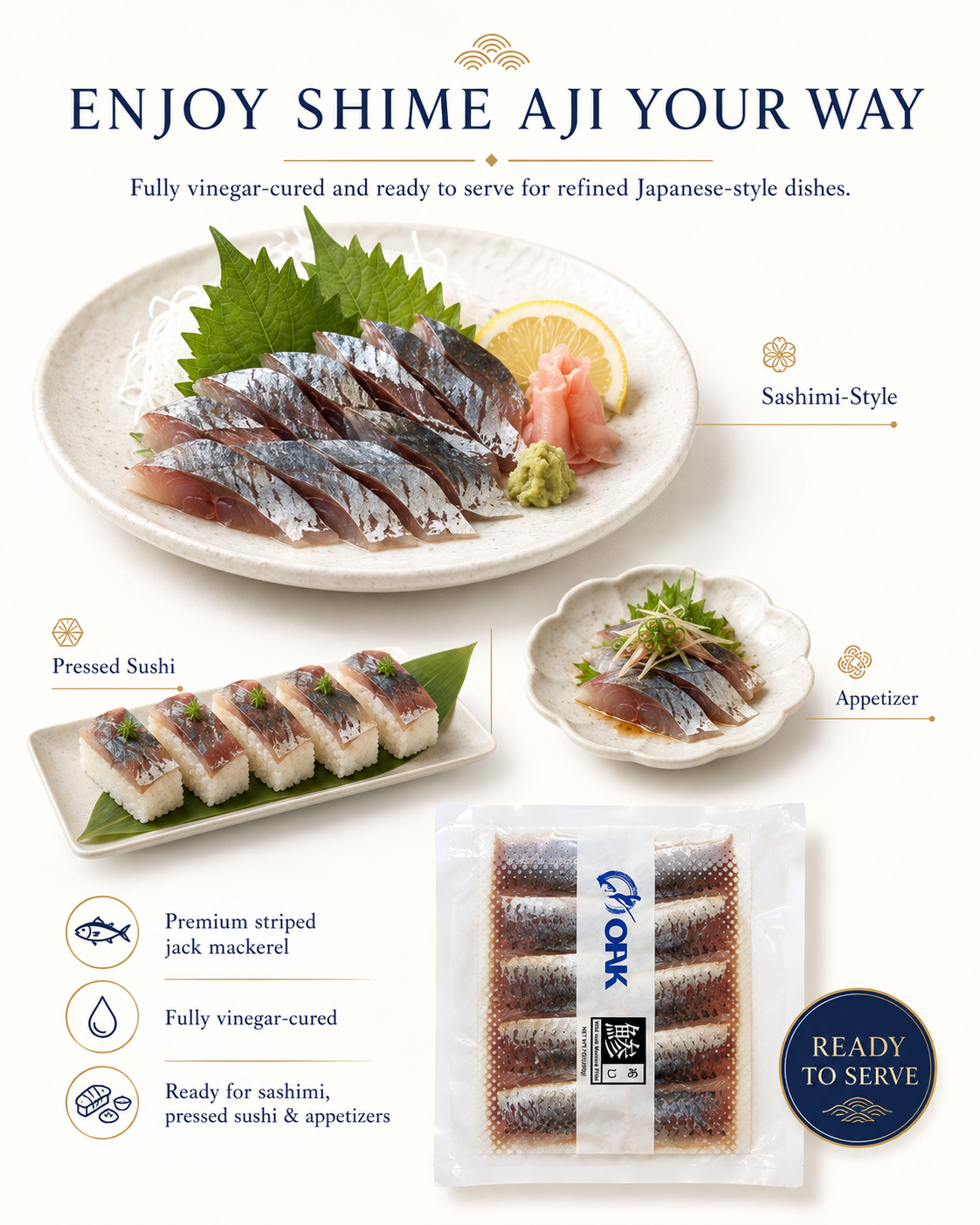 Shime-Aji Vinegar-Cured Striped Jack Mackerel (7oz / 200g)