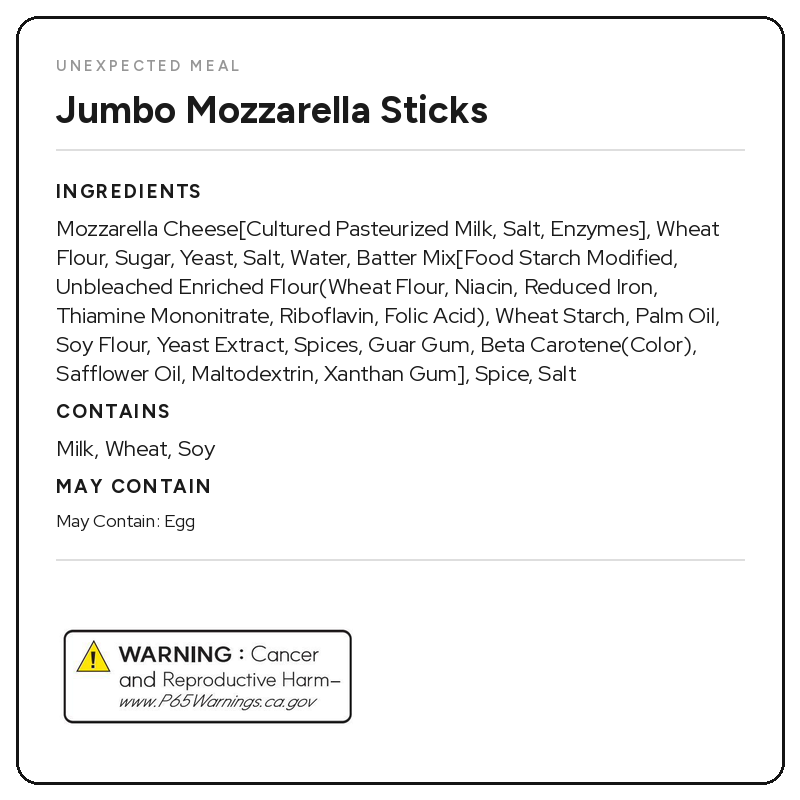 Jumbo Mozzarella Cheese Sticks (1lb / 16oz)