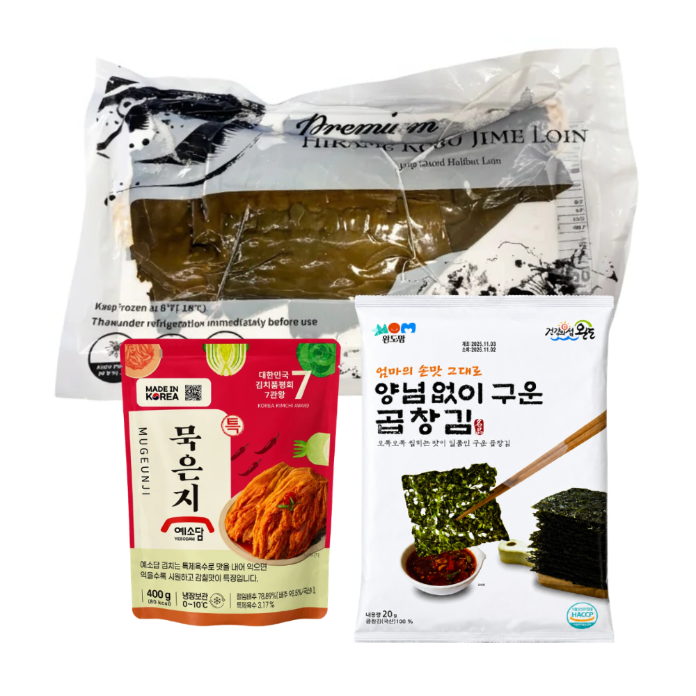 Mugeunji Flounder Sashimi Set (묵은지 광어회 세트) - Jeju Flounder Sashimi + Yesodam Aged Kimchi (400g) + Roasted Gopchang Gim
