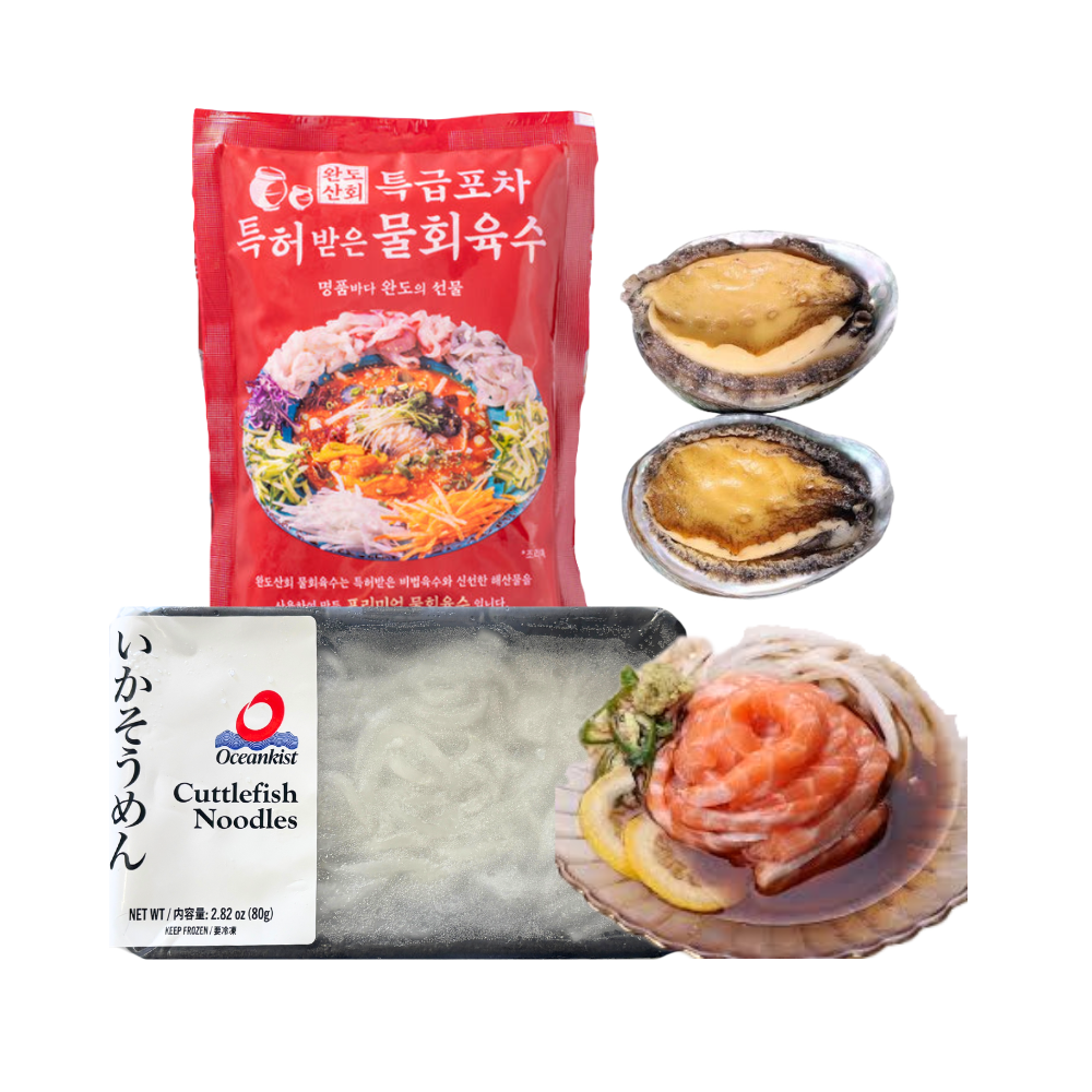 물회 육수 세트 (물회 육수 1 + Ika Slice 1 + 연어국수 1 + 전복 2미) (857g)
